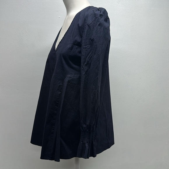 Pomander Place Tuckernuck Easton Blouse Poplin V-neck Puff Sleeve Blue Small XS - Picture 5 of 8